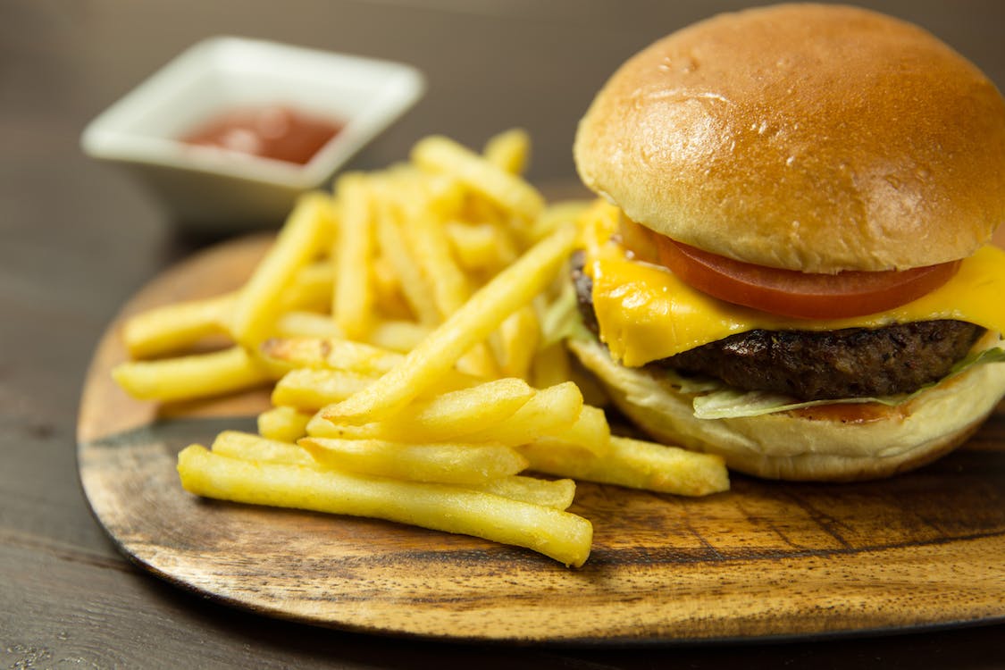 hamburger and fries